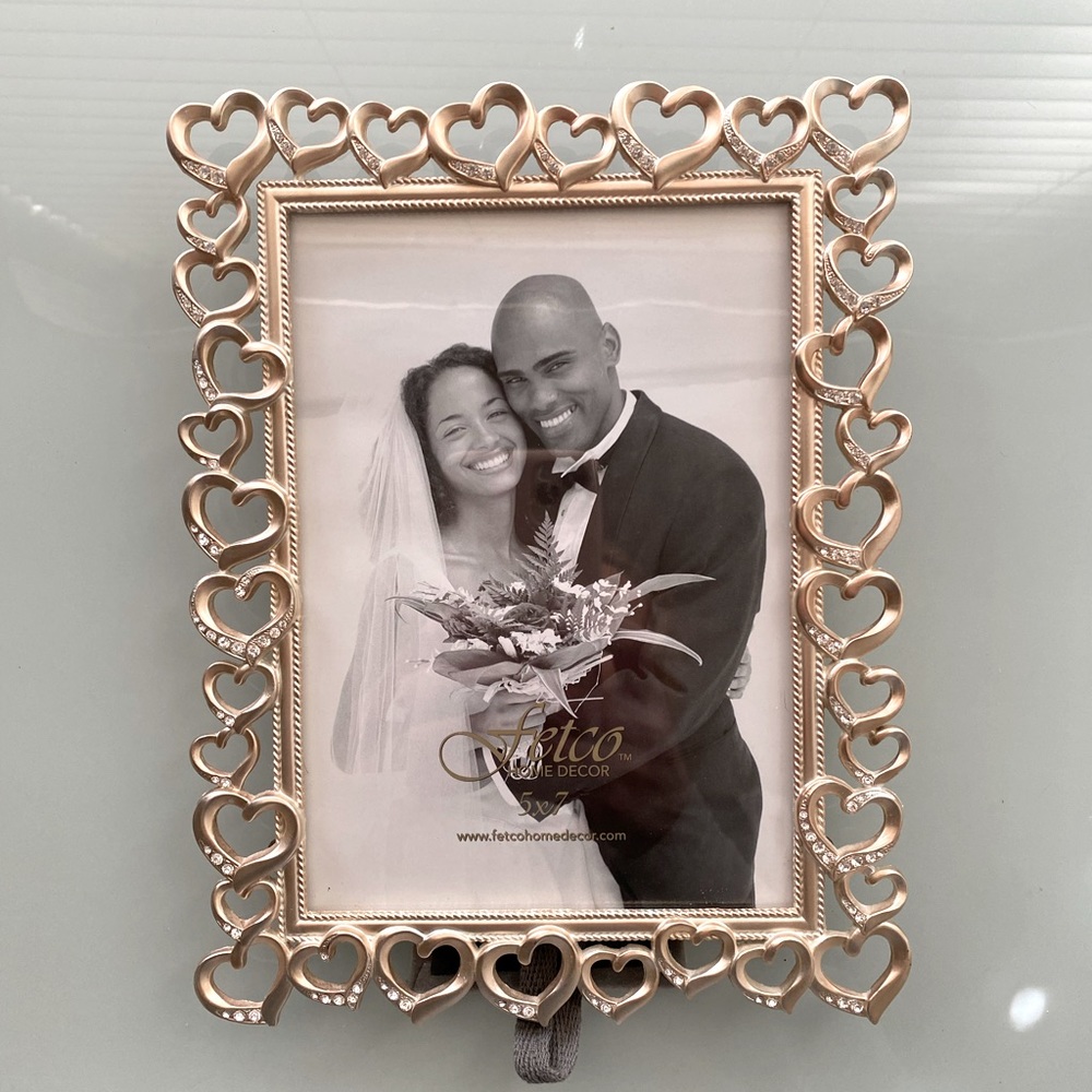 Bridal picture frame with hearts, size 5x7 .
